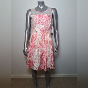 Signature By Robbie Bee Dress 12 Floral Pink White NWT Sleeveless Dressy Casual